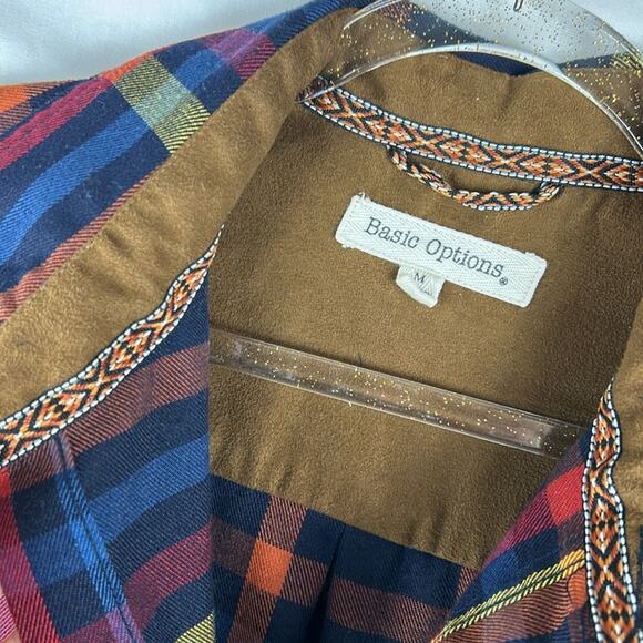 Basic Options Colorful Plaid Flannel Button Down Shirt Shacket Size Medium - Picture 6 of 7